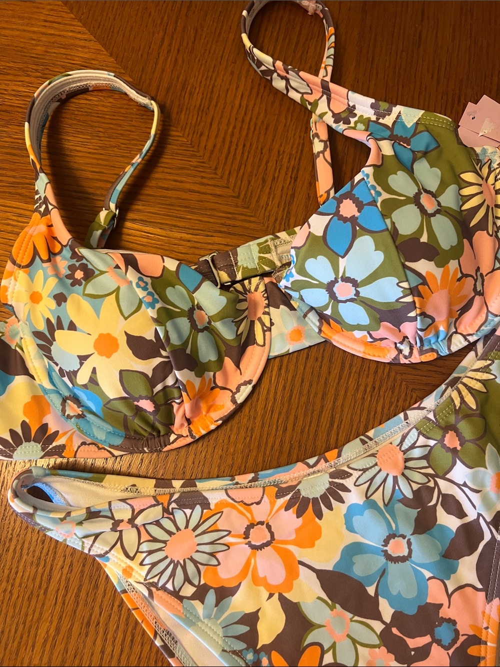 Wild Fable Floral Print Bikini Top in Blue, Green, Pink, Brown great print B21 - Picture 2 of 5